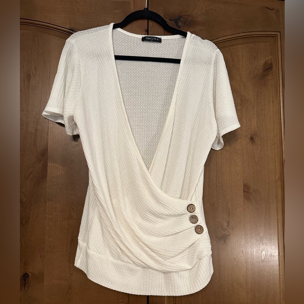 Deep V, waffle knit shirt.